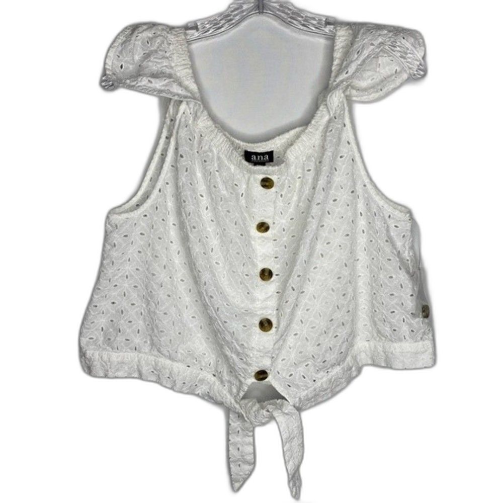 Ana White Off Shoulder Floral Eyelet Embroidered Ruffle Button Down Crop Top XL